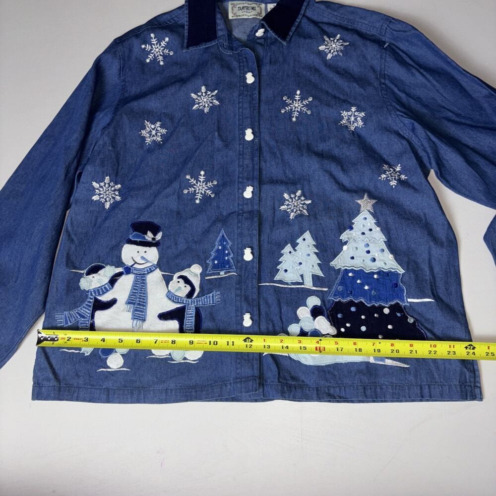 Vintage Christmas Denim Shirt Tantrums Button Up Size XL Snowmen Chambray NWOT - Picture 5 of 6